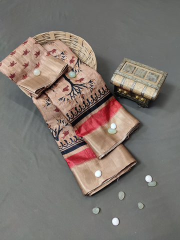 Scarlet Silhouette Handloom Jacquard Border Tussar Saree JQ2 Geetha Creation